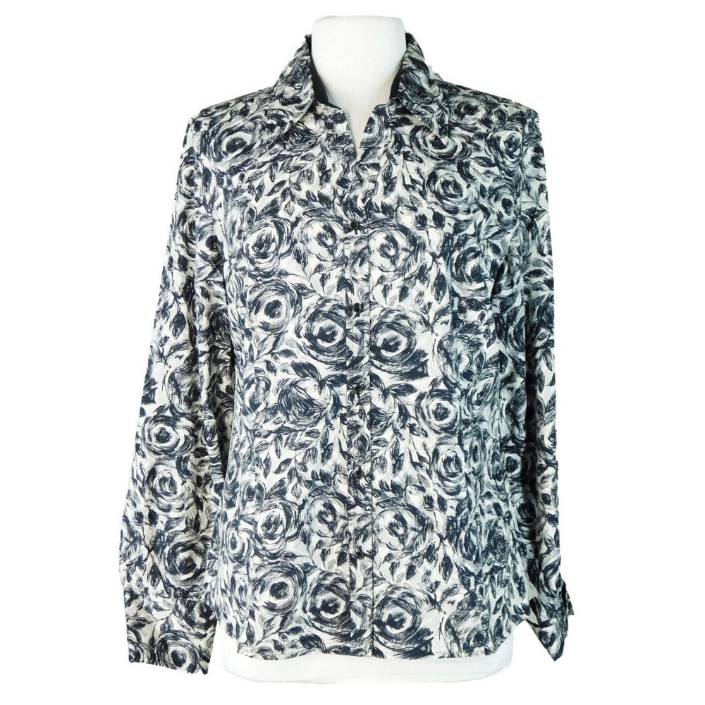 Talbots Stretch Cotton Women's Long Sleeve Black White Cotton Blouse Size‎ 3X